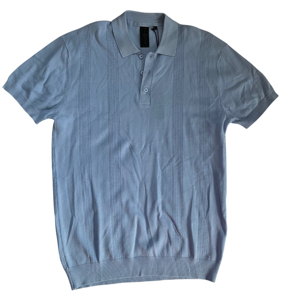 Soul Star‎ England MK Nikko Knit Polo Shirt Mens Medium Blue Textured NWT Preppy